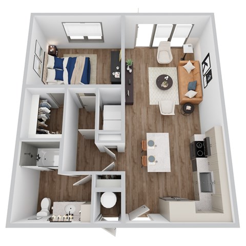 Floor plan for 1 bed, 1 bath, 778 sqft